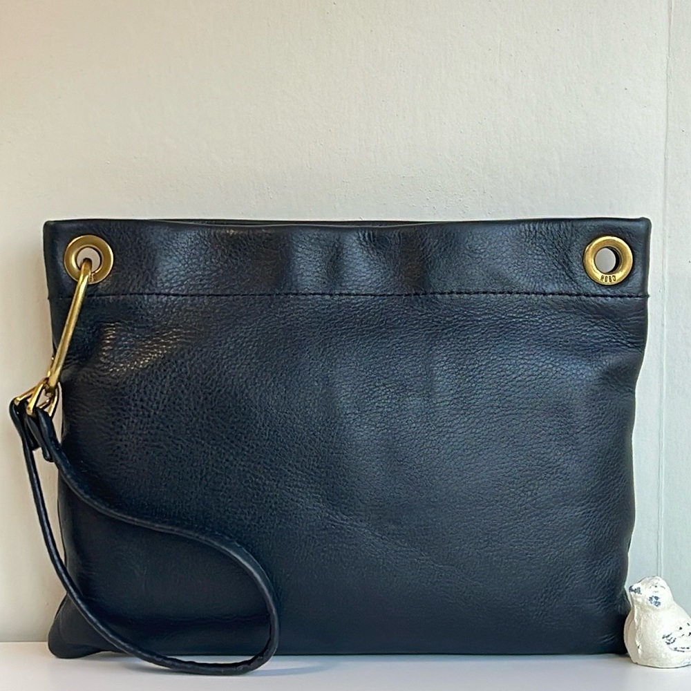HOBO Black Leather Wristlet with Gold Accents